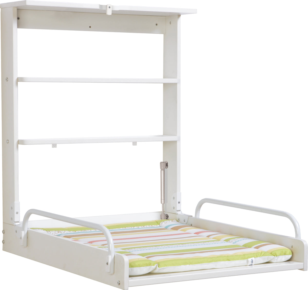 Wandwickelregal, klappbares Wickelregal, weiß inkl. Wickelunterlage 'Dschungelbaby' – Produktbild (1/11)