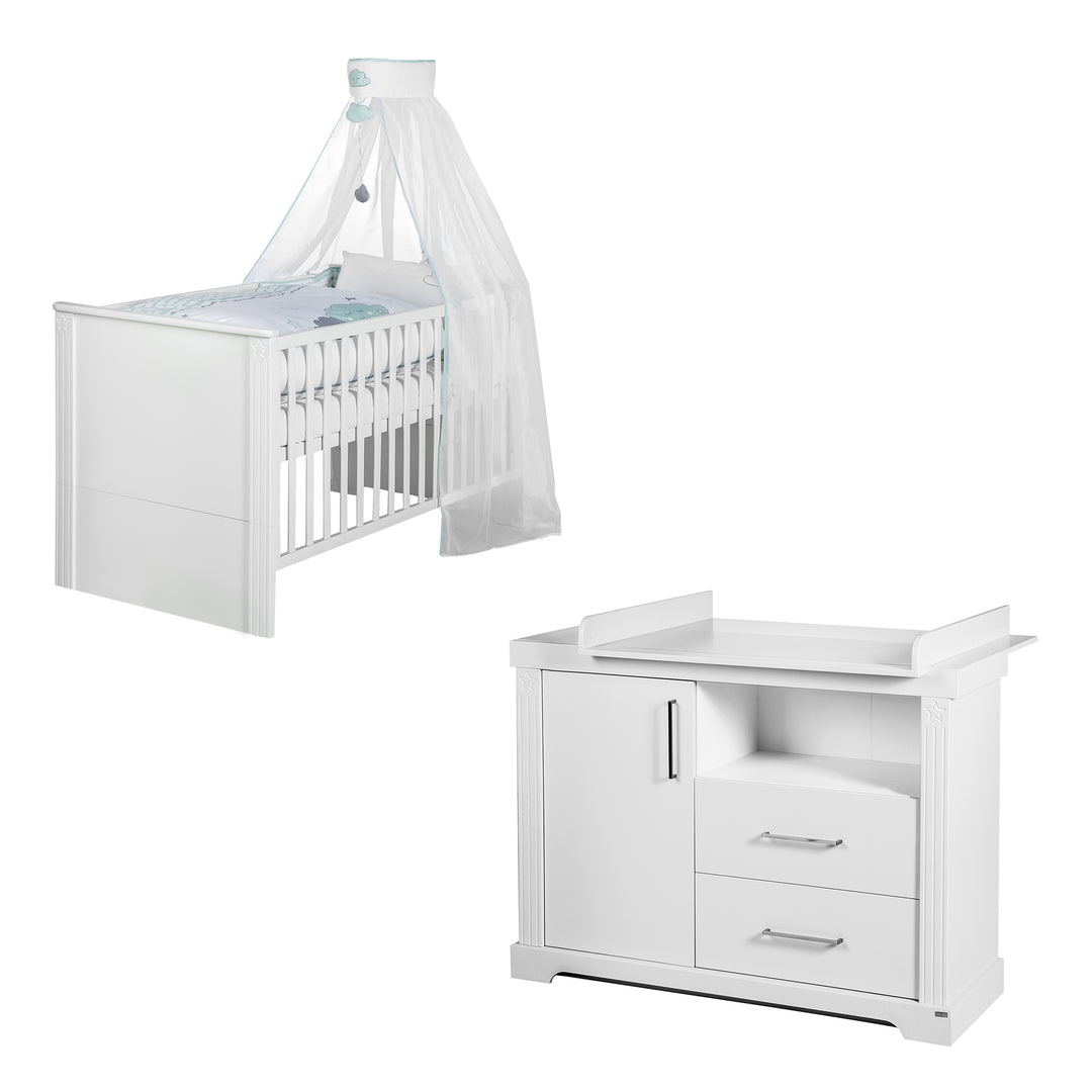 Kindermöbelset 'Maxi' weiß inkl. Kombi-Bett, 70 x 140 cm & breiter Wickelkommode – Produktbild (1/11)